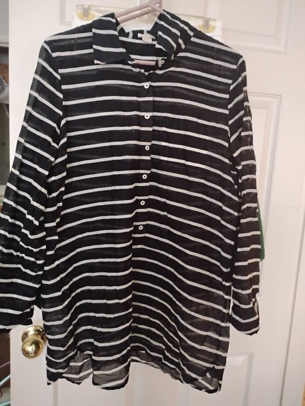 J.Crew Classic Long Sleeve Black & White Sheer Striped Blouse